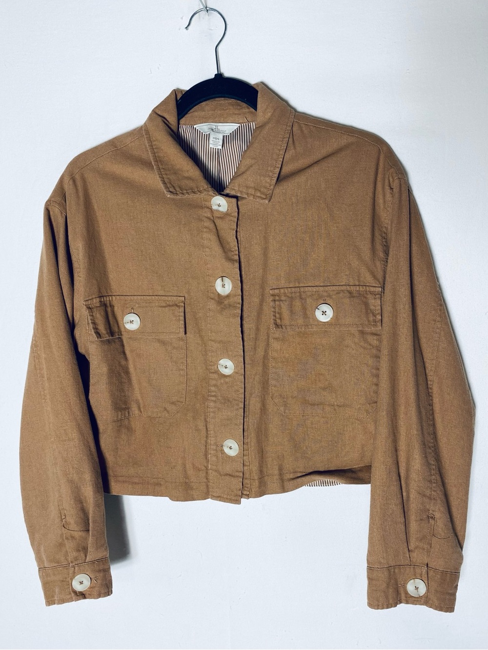 Jules & Leopold Tan Cropped Linen Blend Lightweight Shirt Jacket M Normcore